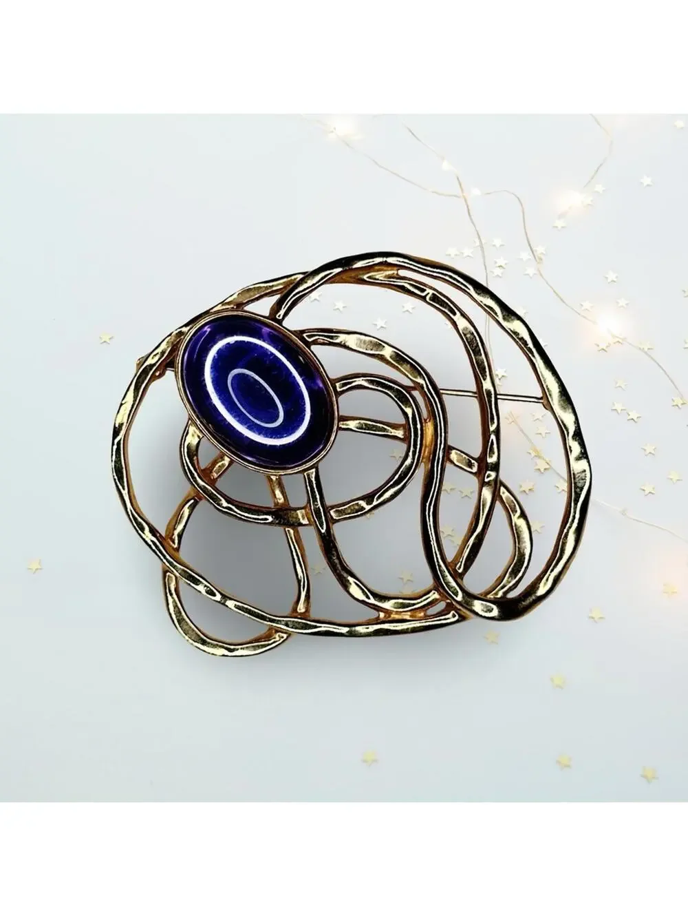 247. Goldtone and Purple Vintage Abstract Brooch